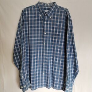 Peter Millar Shirt Men's 2XL Blue Plaid Long Sleeve Button Down Cotton Pocket